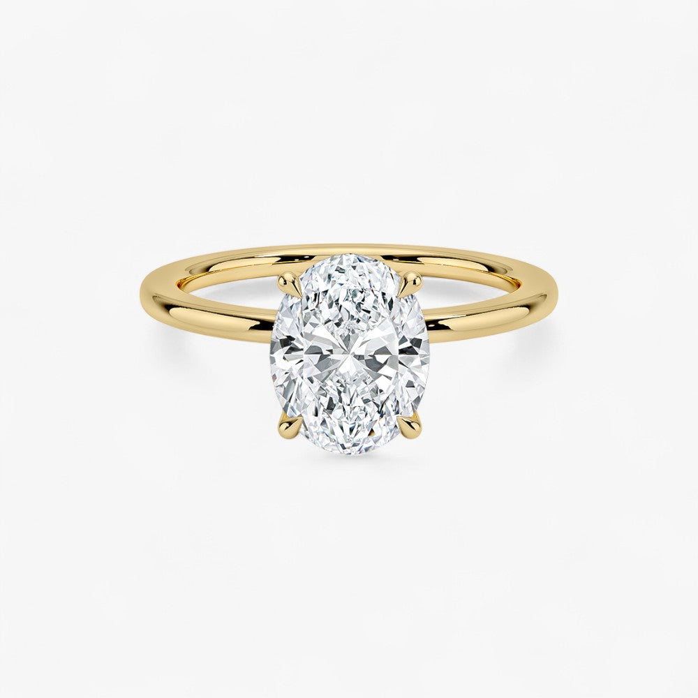 Ovaler Verlobungsring mit 2 Karat Diamant in Gelbgold – edler Solitär in moderner Fassung, perfekte Wahl für den Verlobungsantrag.