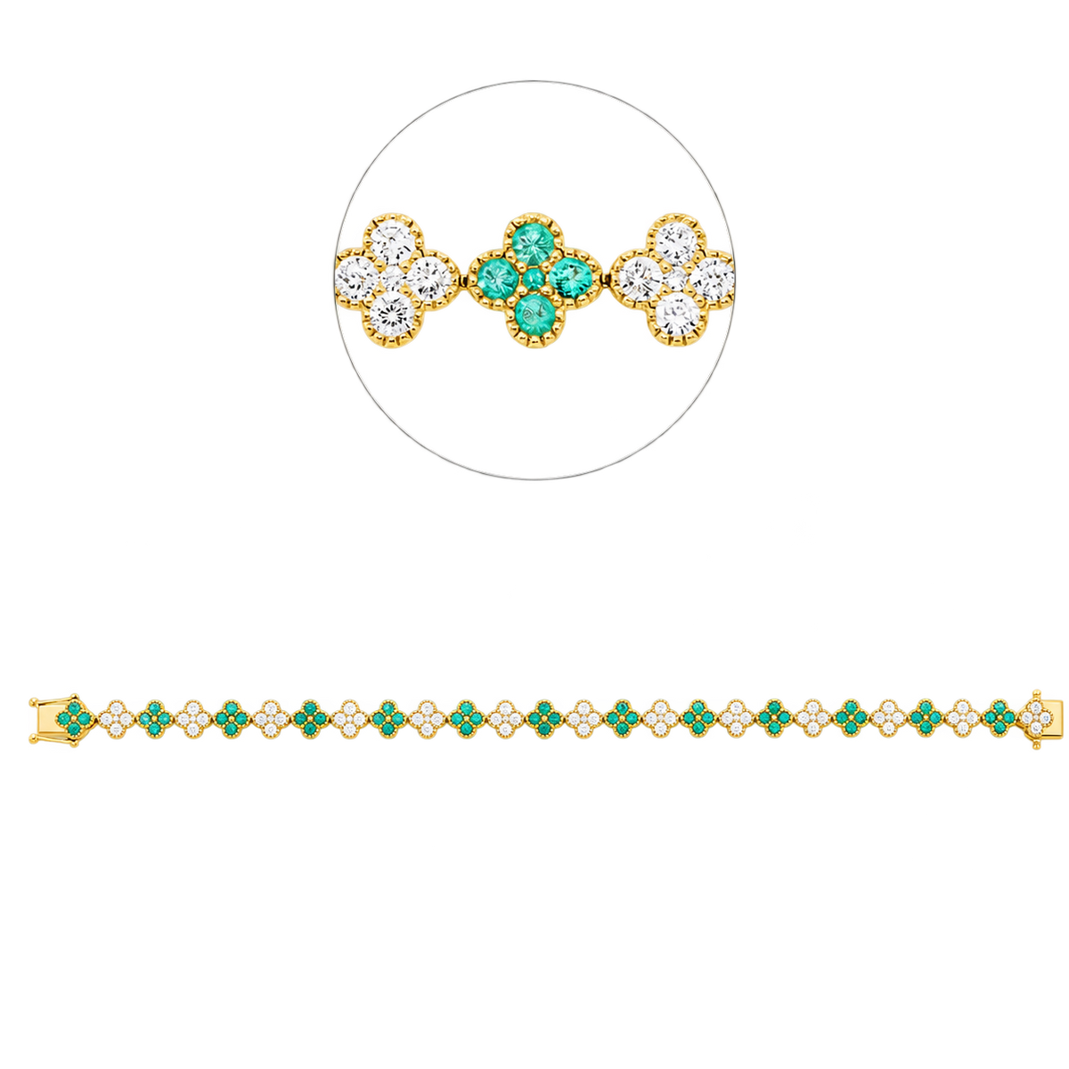 Smaragd Armband TRÈFLE Vert in Gelbgold – Produktansicht | NÓIR Diamonds