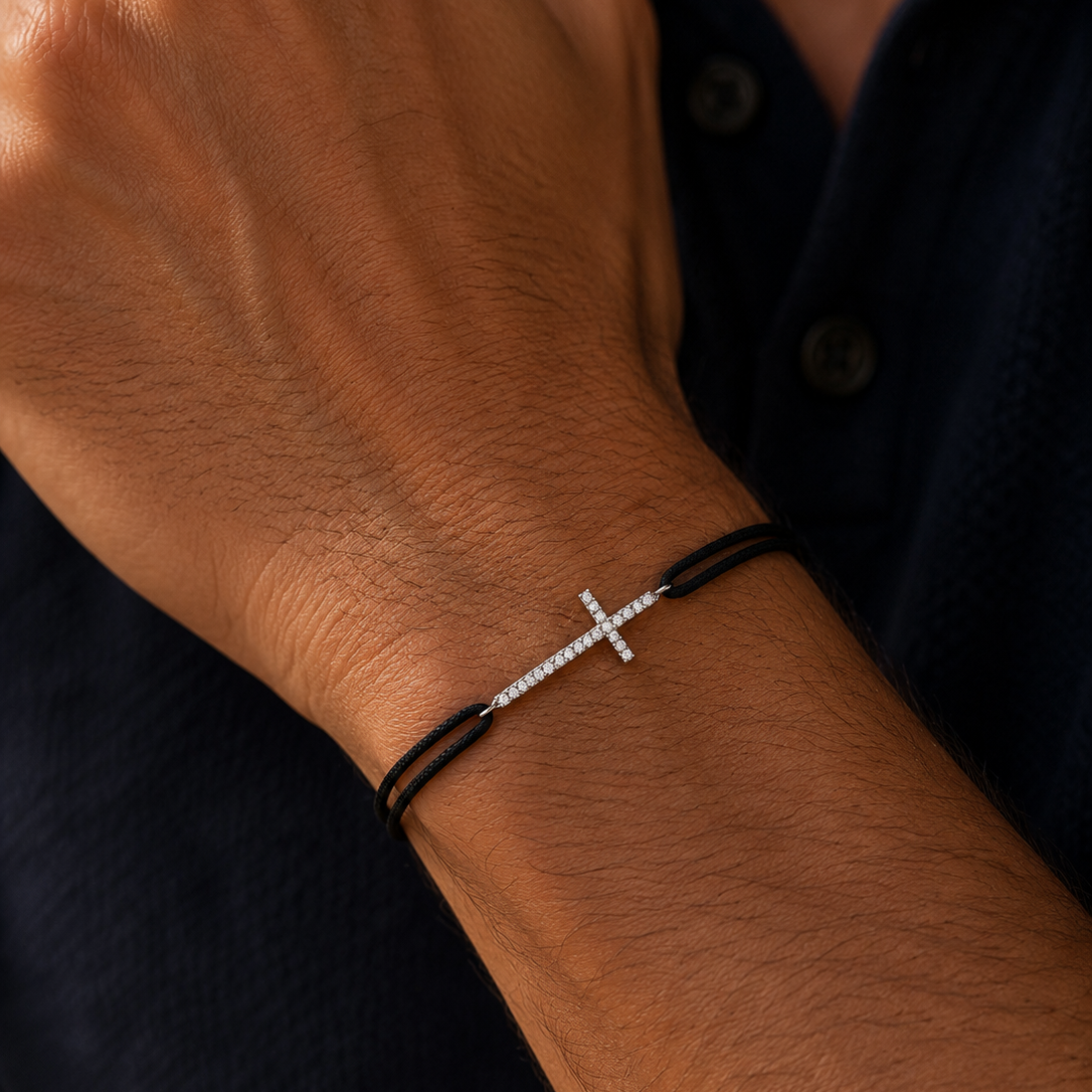 Leder- und Stoffband Armband 5G671 in Weißgold – weitere Produktansicht von NÓIR Diamonds