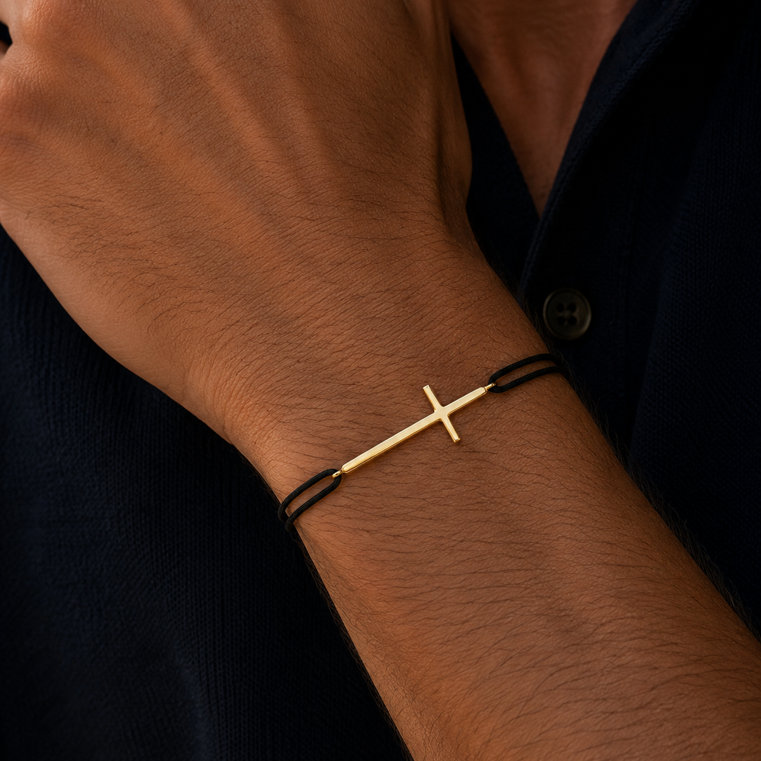Leder- und Stoffband Armband 5G639 in Gelbgold – weitere Produktansicht von NÓIR Diamonds