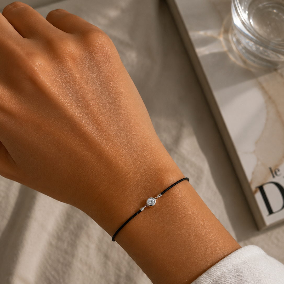 Leder- & Stoffband Armband Weißgold - 5G363