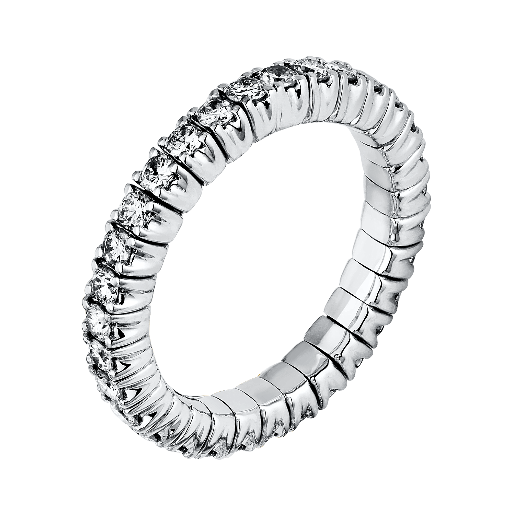 Ring 4er-Krappe 18 kt WG, Flex-Band, variabel, rhodinier