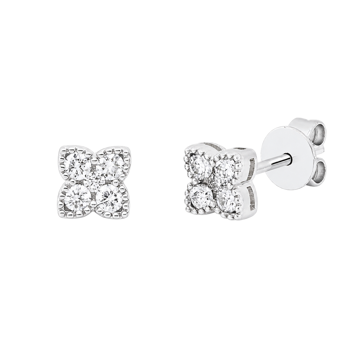 Ohrstecker TRÈFLE Pavé in Weißgold – Produktansicht | NÓIR Diamonds