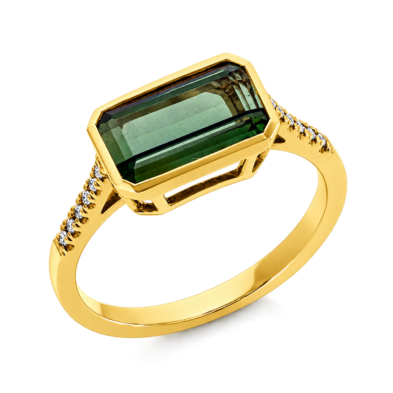 Turmalinring Ring HORIZON Vert in Gelbgold – Produktansicht | NÓIR Diamonds