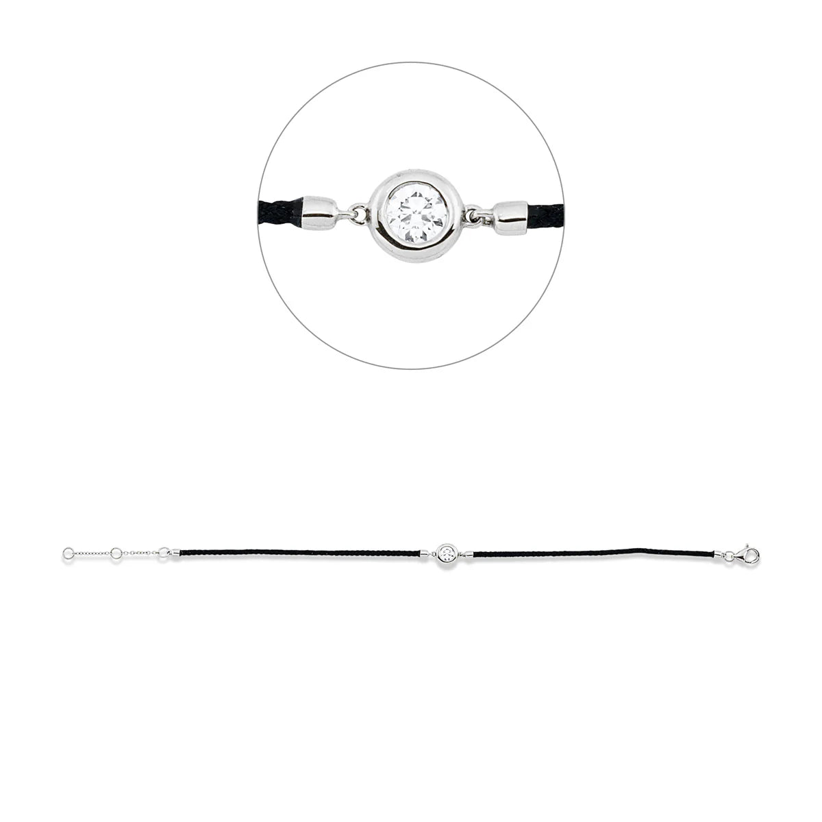 Leder- & Stoffband Armband Weißgold - 5G363