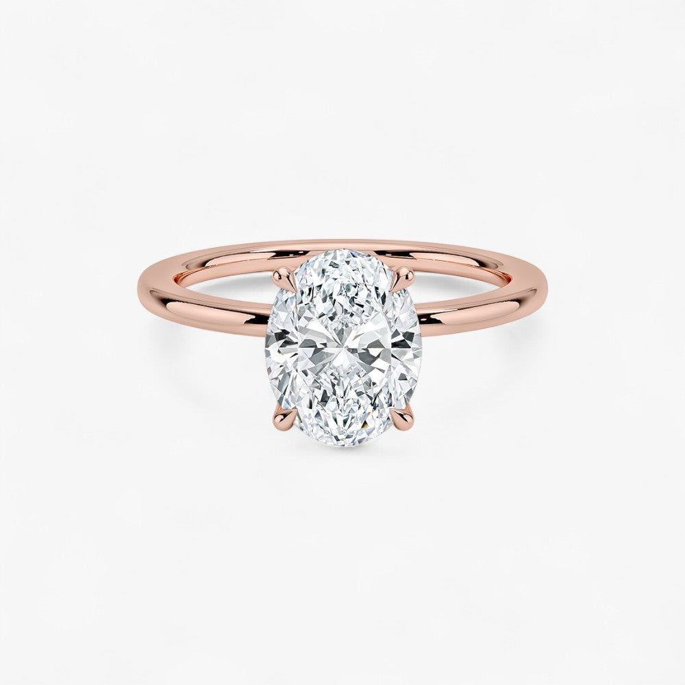 Ovaler Verlobungsring mit 2 Karat Diamant in Roségold – edler Solitär in moderner Fassung, perfekte Wahl für den Verlobungsantrag.