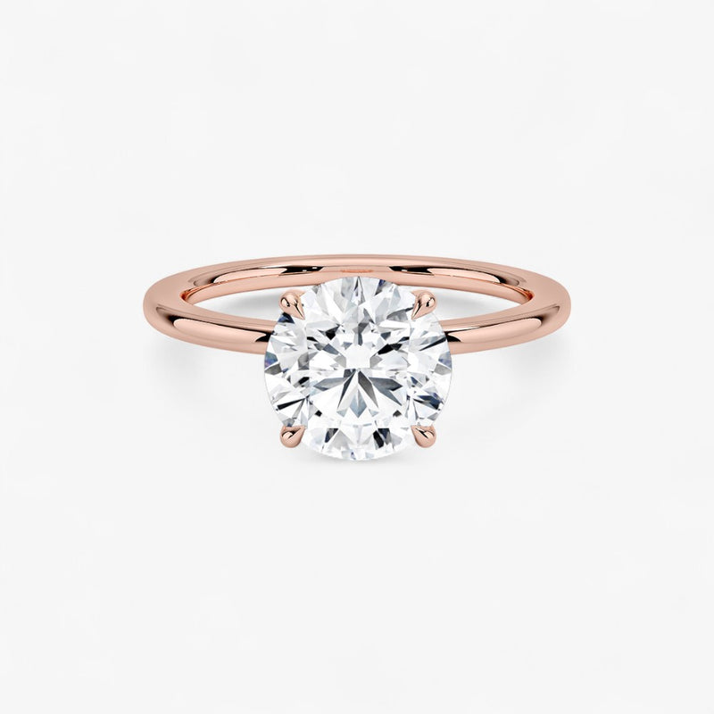 Luxuriöser Solitär Verlobungsring mit rundem 2 Karat Diamant in Roségold – Draufsicht auf das brillante Schliffmuster, hochwertiger Schmuck für den Antrag.