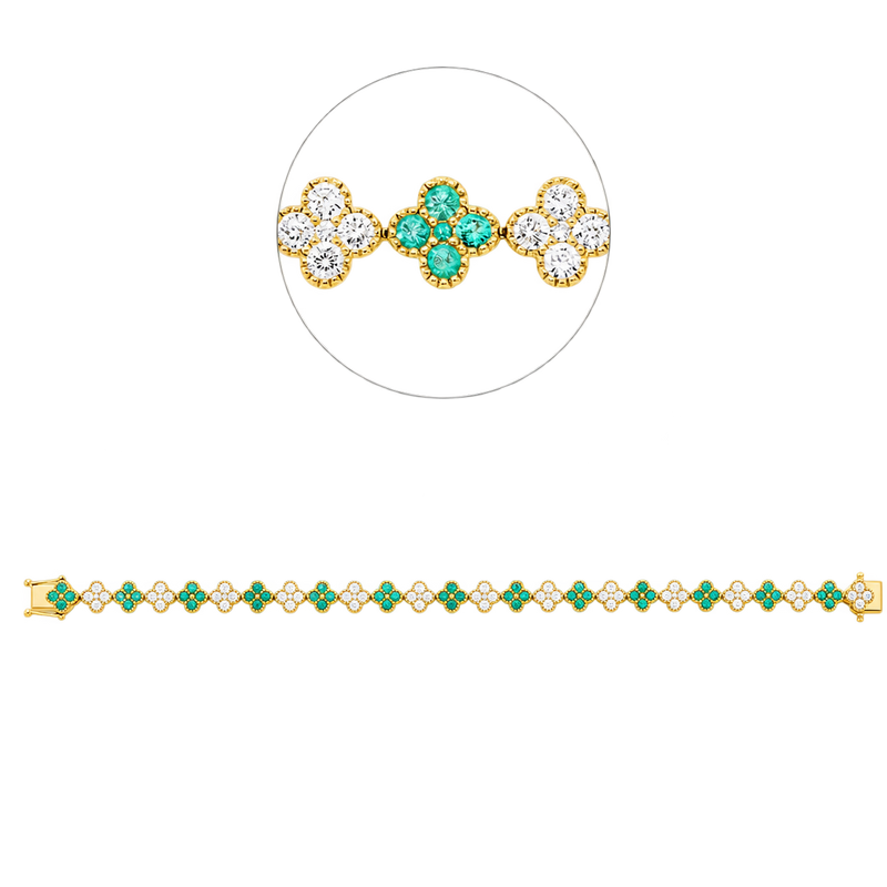 Smaragd Armband TRÈFLE Vert in Gelbgold – Produktansicht | NÓIR Diamonds