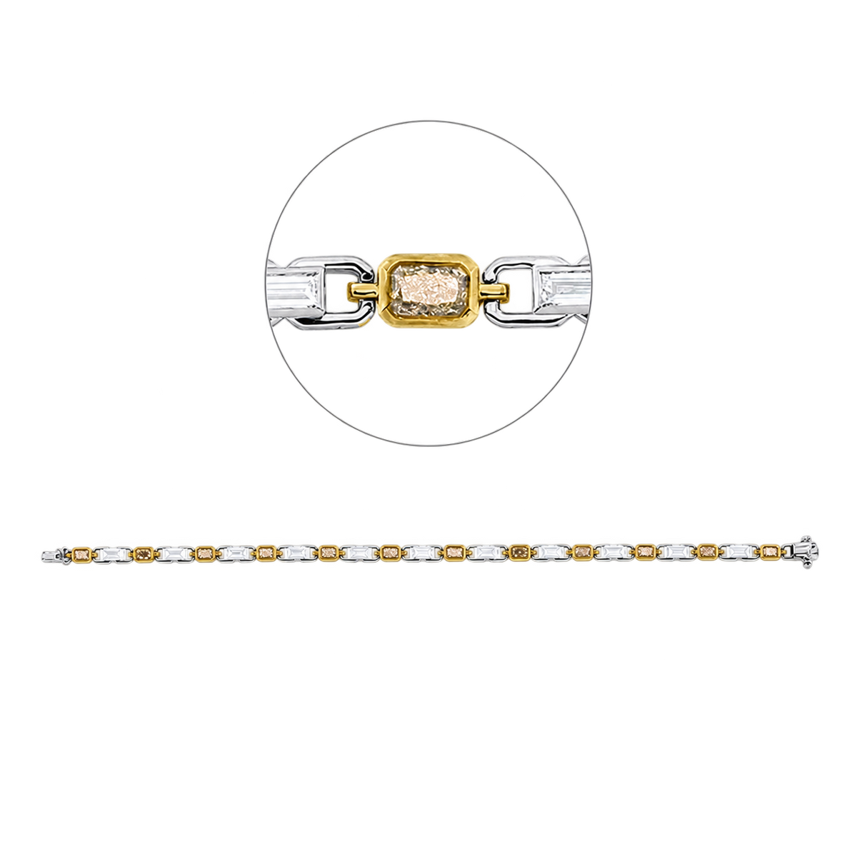 Tennisarmband RIVIÈRE Baguette, Weiß-/Gelbgold – Produktansicht | NÓIR Diamonds