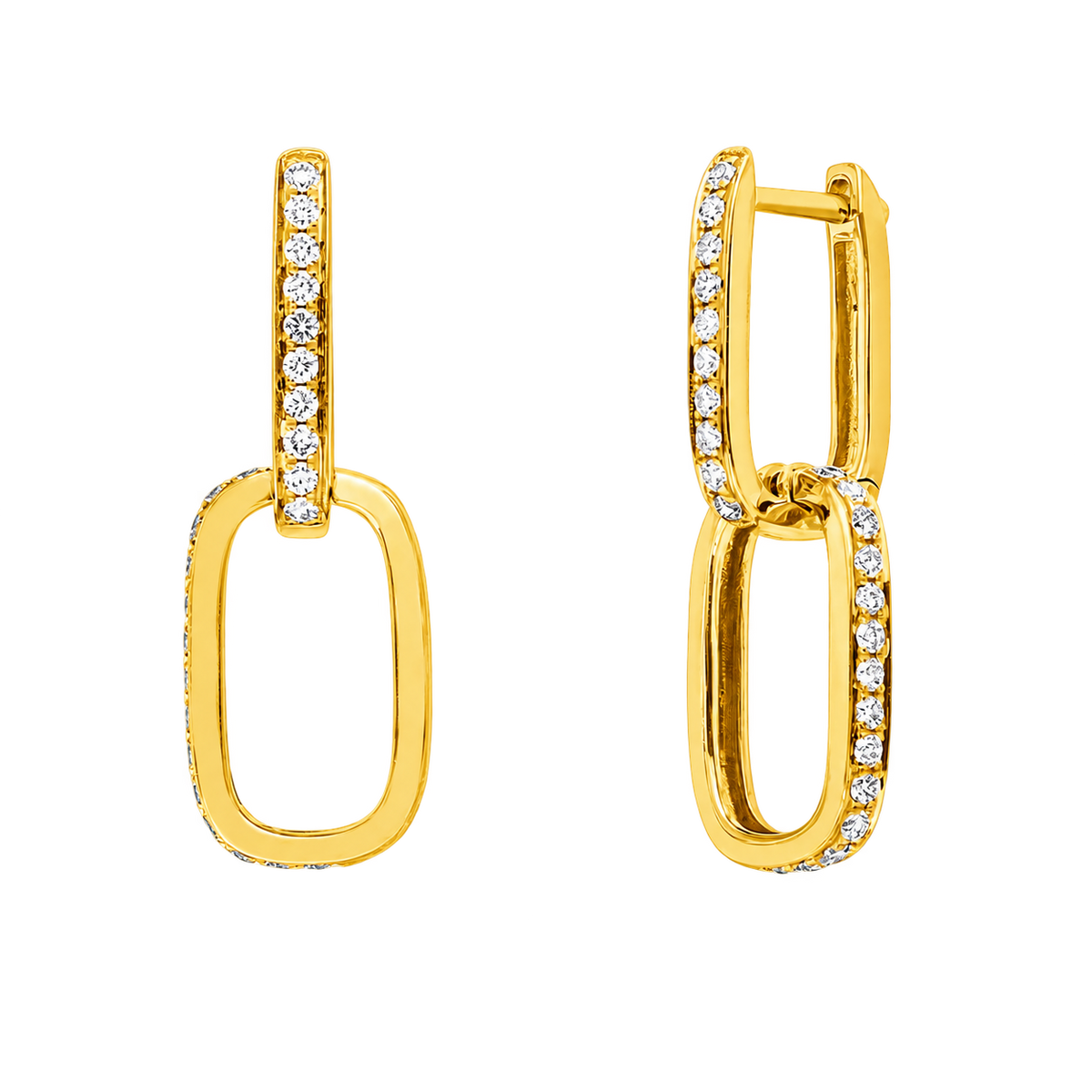 Diamant-Ohrschmuck Creolen ATTACHE Duo in Gelbgold – Produktansicht | NÓIR Diamonds
