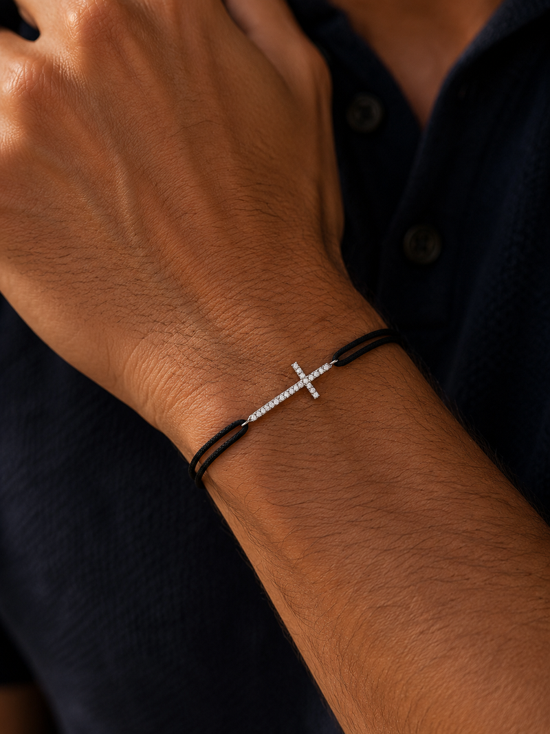 Leder- & Stoffband Armband Weissgold - 5G671