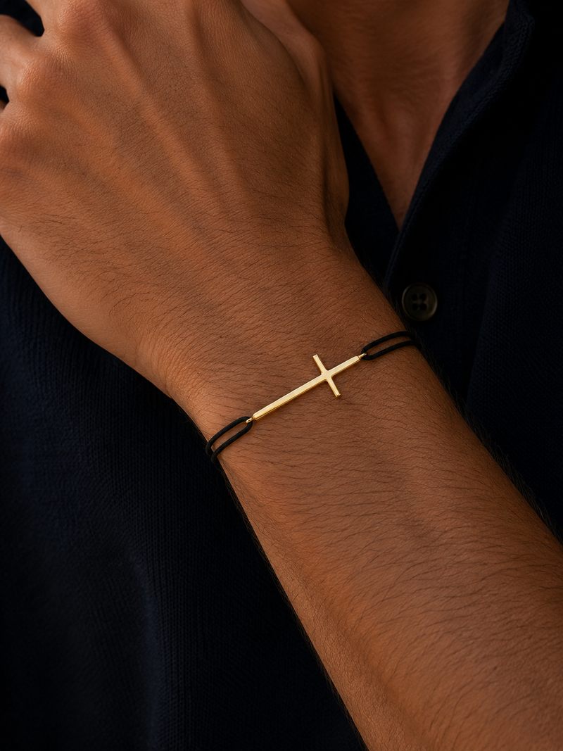 Leder- & Stoffband Armband Gelbgold - 5G639