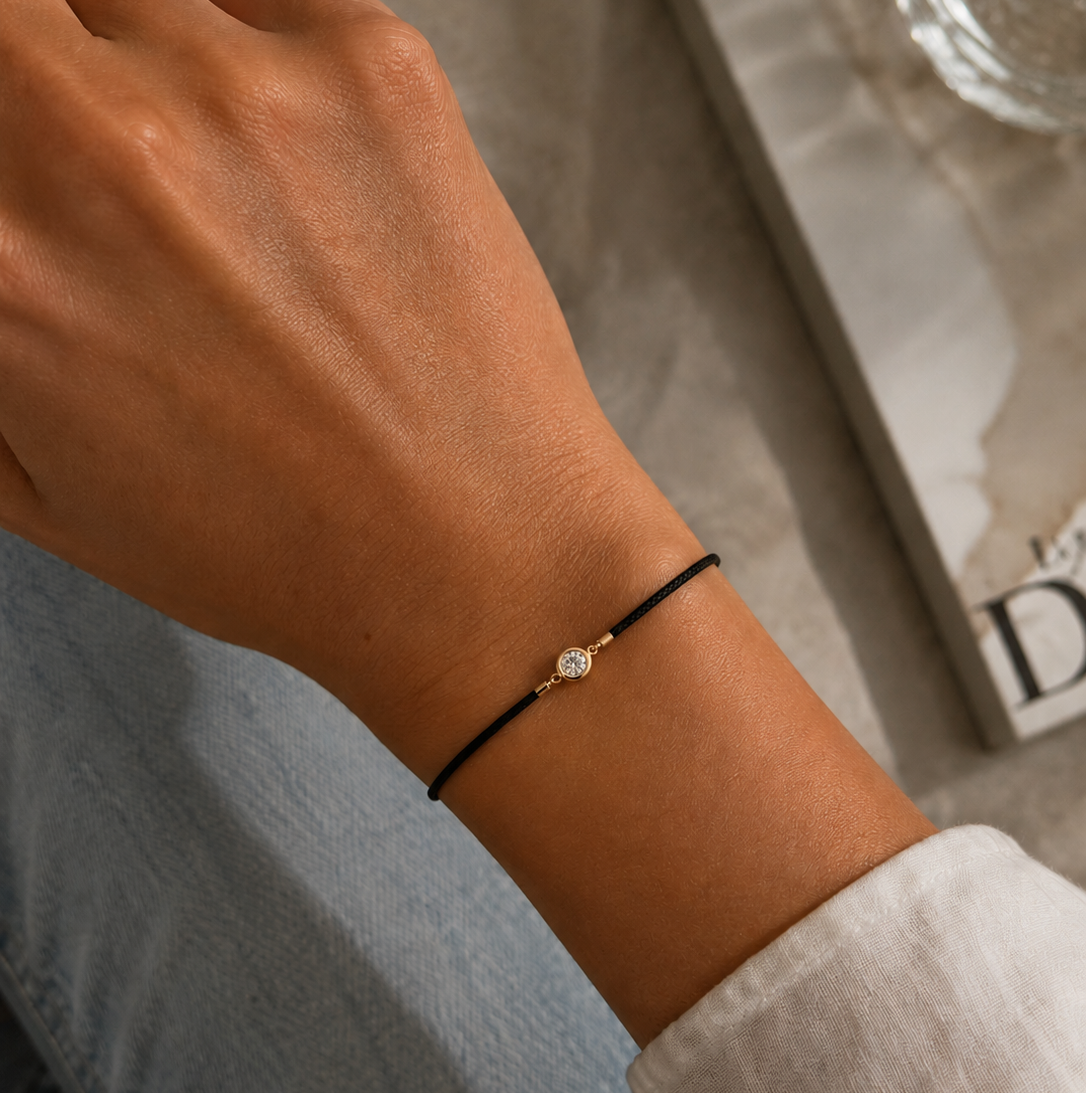 Leder- & Stoffband Armband Gelbgold - 5G363