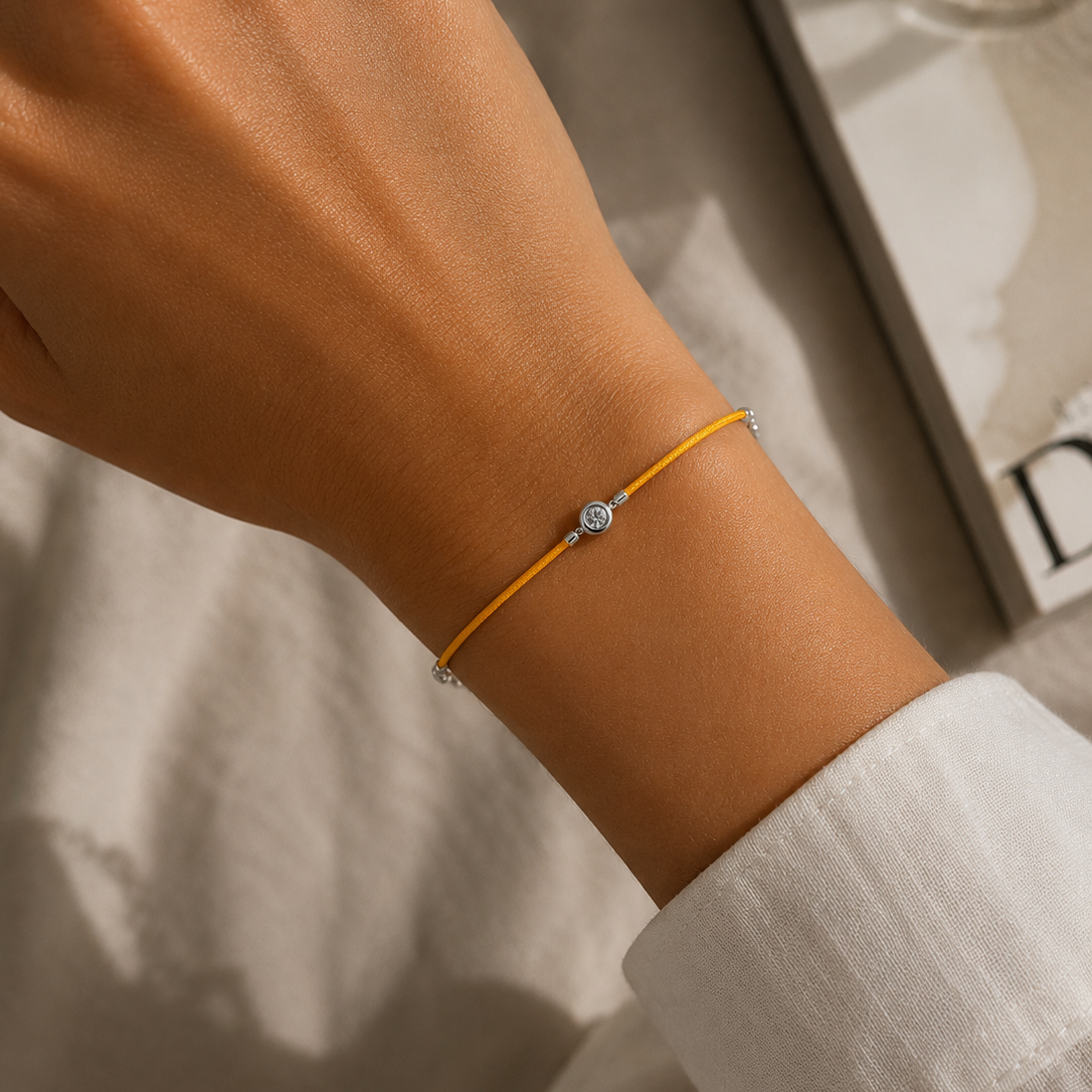 Leder- & Stoffband Armband Weißgold - 5G754