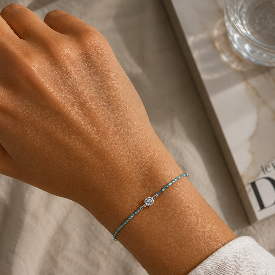 Leder- & Stoffband Armband Weißgold - 5G362