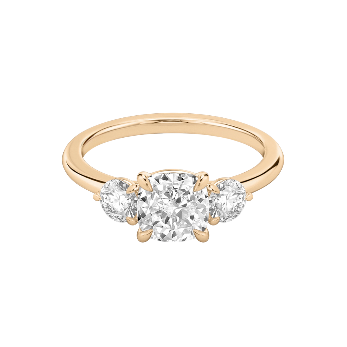 Verlobungsring TRILOGIE, Cushion Rosegold Lab-Grown-Diamant, Seitensteine Rund – Produktansicht | NÓIR Diamonds