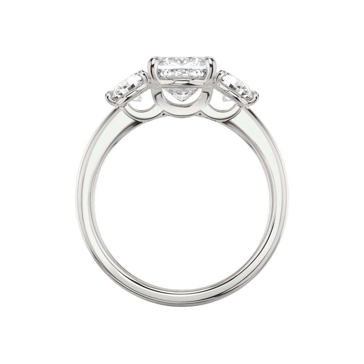 Verlobungsring TRILOGIE, Cushion Weissgold Lab-Grown-Diamant, Seitensteine Rund – Ansicht 3 | NÓIR Diamonds