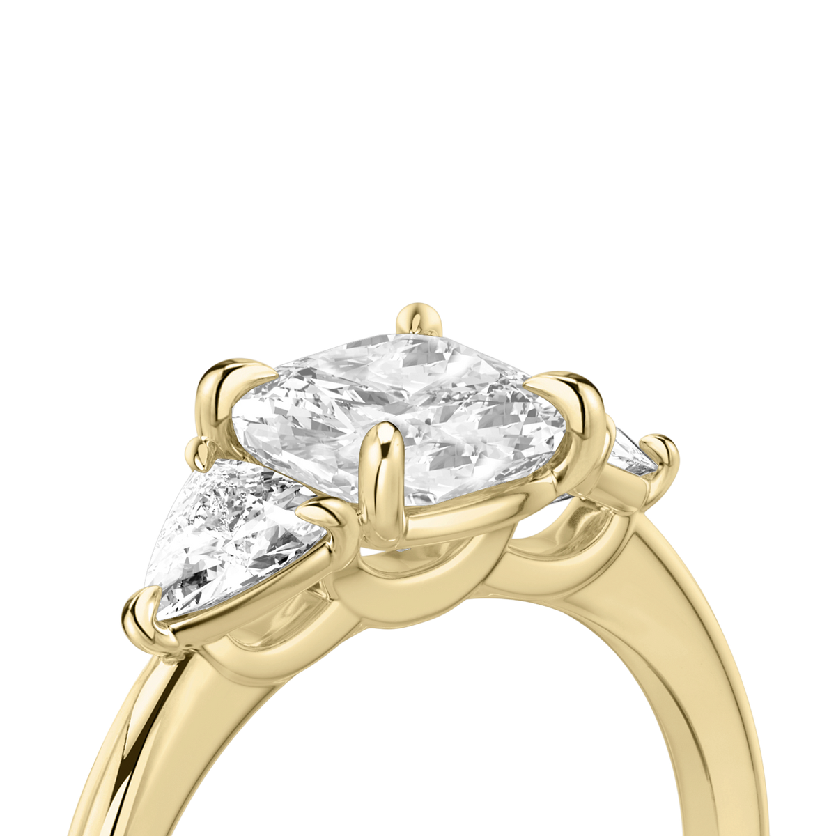 Verlobungsring TRILOGIE, Cushion Gelbgold natürliche Diamanten, Seitensteine Trillant – Ansicht 5 | NÓIR Diamonds
