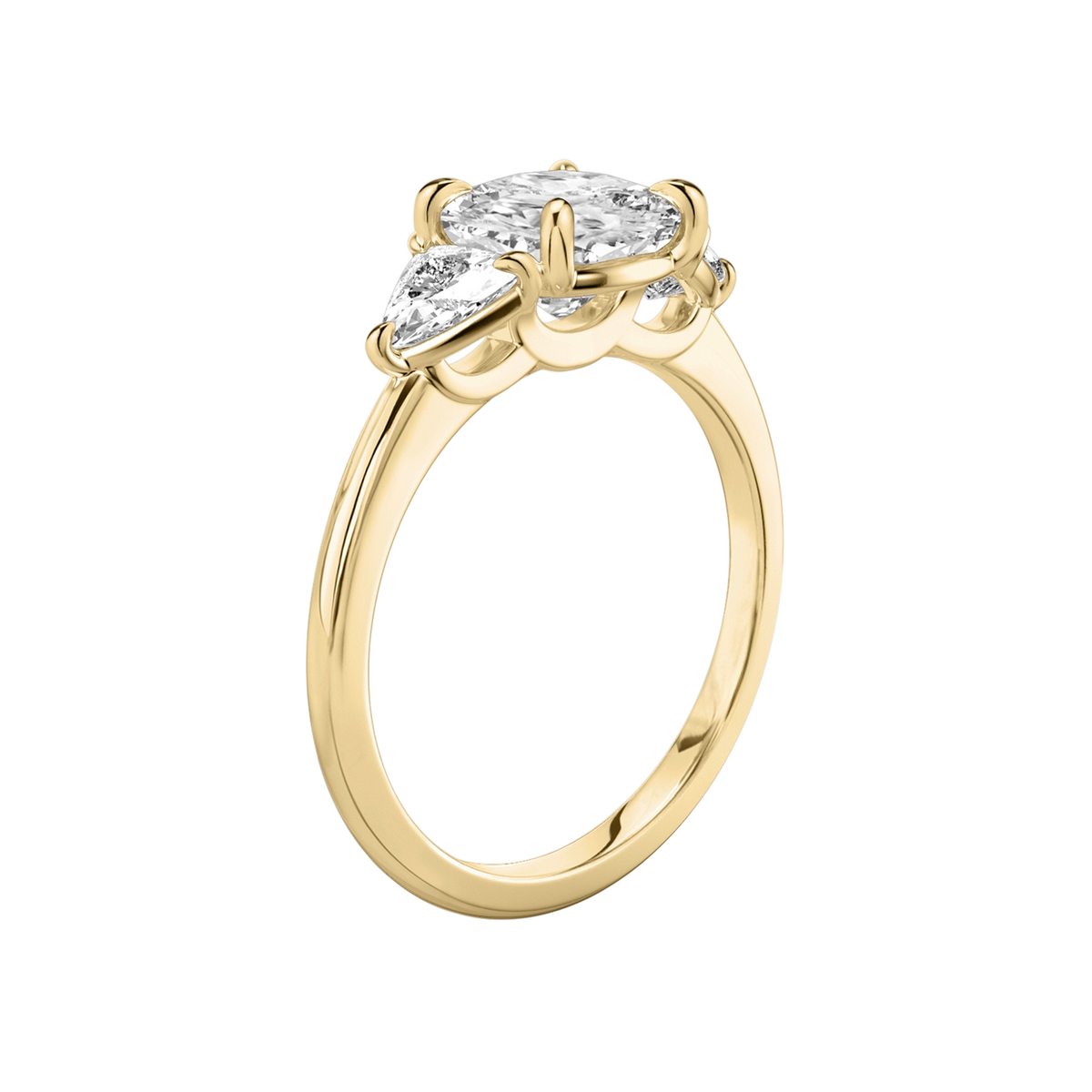 Verlobungsring TRILOGIE, Cushion Gelbgold Lab-Grown-Diamant, Seitensteine Tropfen – Ansicht 2 | NÓIR Diamonds