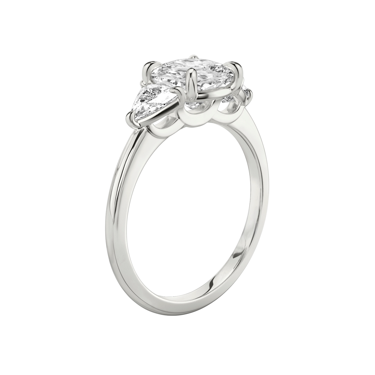 Verlobungsring TRILOGIE, Cushion Platin Lab-Grown-Diamant, Seitensteine Trillant – Ansicht 2 | NÓIR Diamonds
