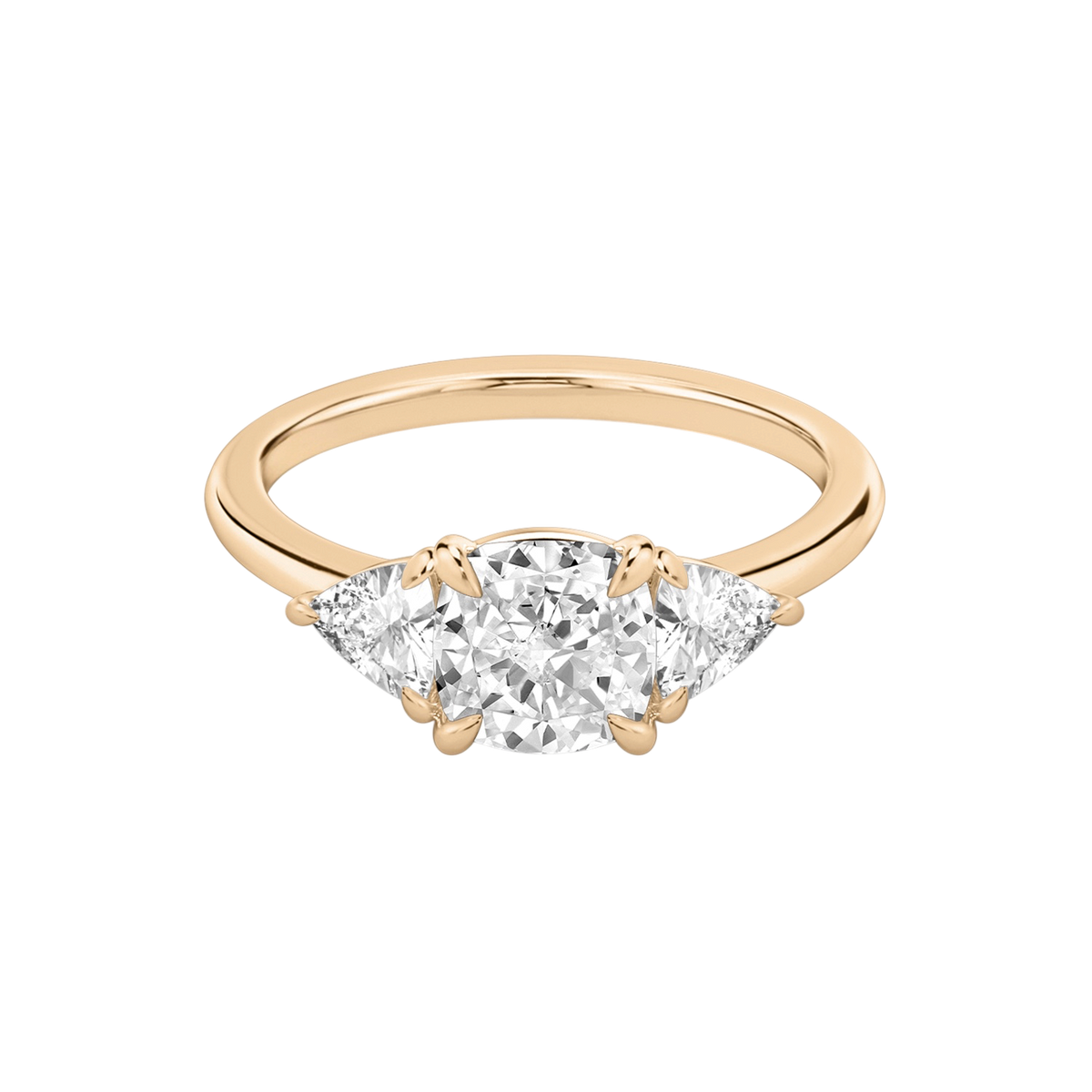 Verlobungsring TRILOGIE, Cushion Rosegold Lab-Grown-Diamant, Seitensteine Trillant – Produktansicht | NÓIR Diamonds