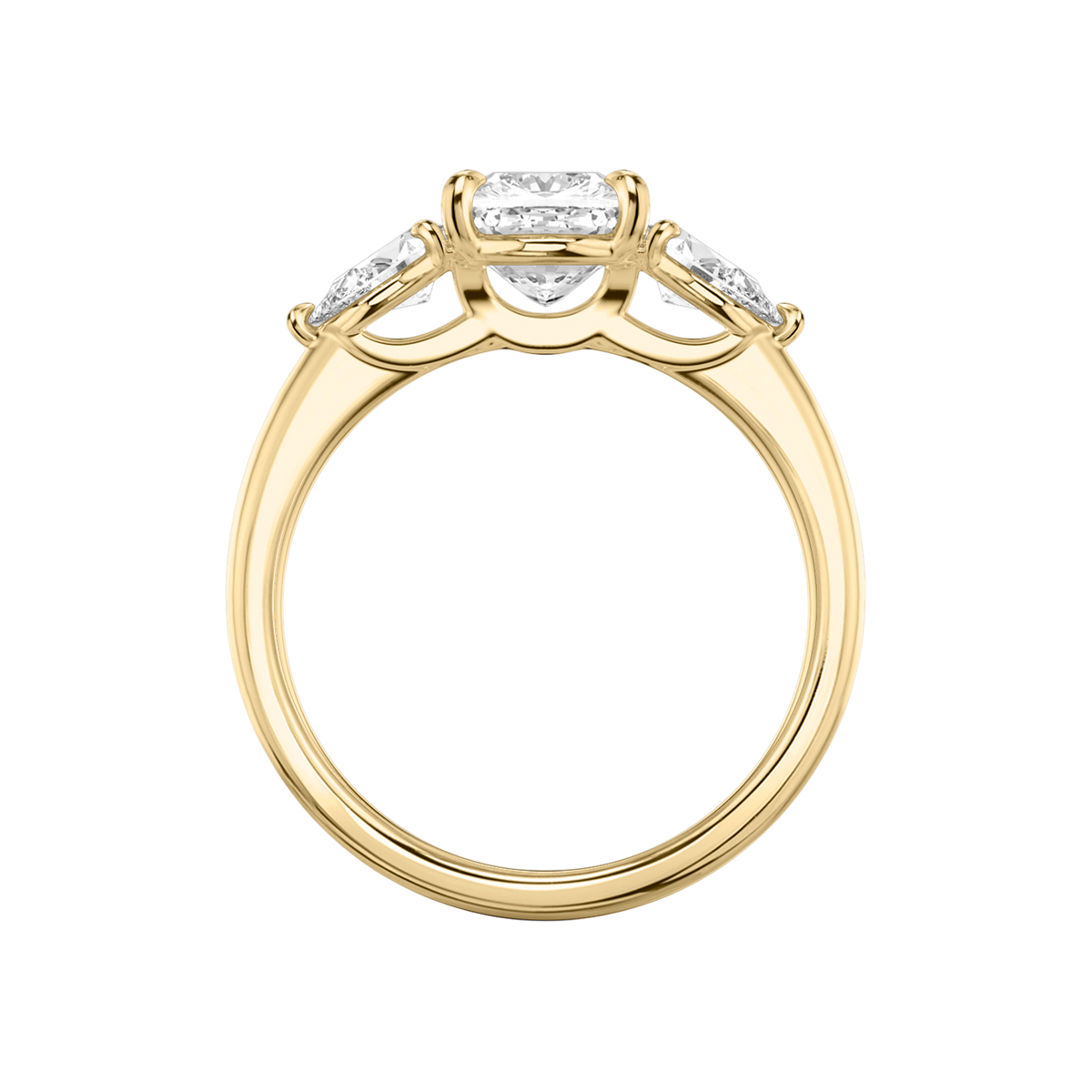 Verlobungsring TRILOGIE, Cushion Gelbgold Lab-Grown-Diamant, Seitensteine Tropfen – Ansicht 3 | NÓIR Diamonds