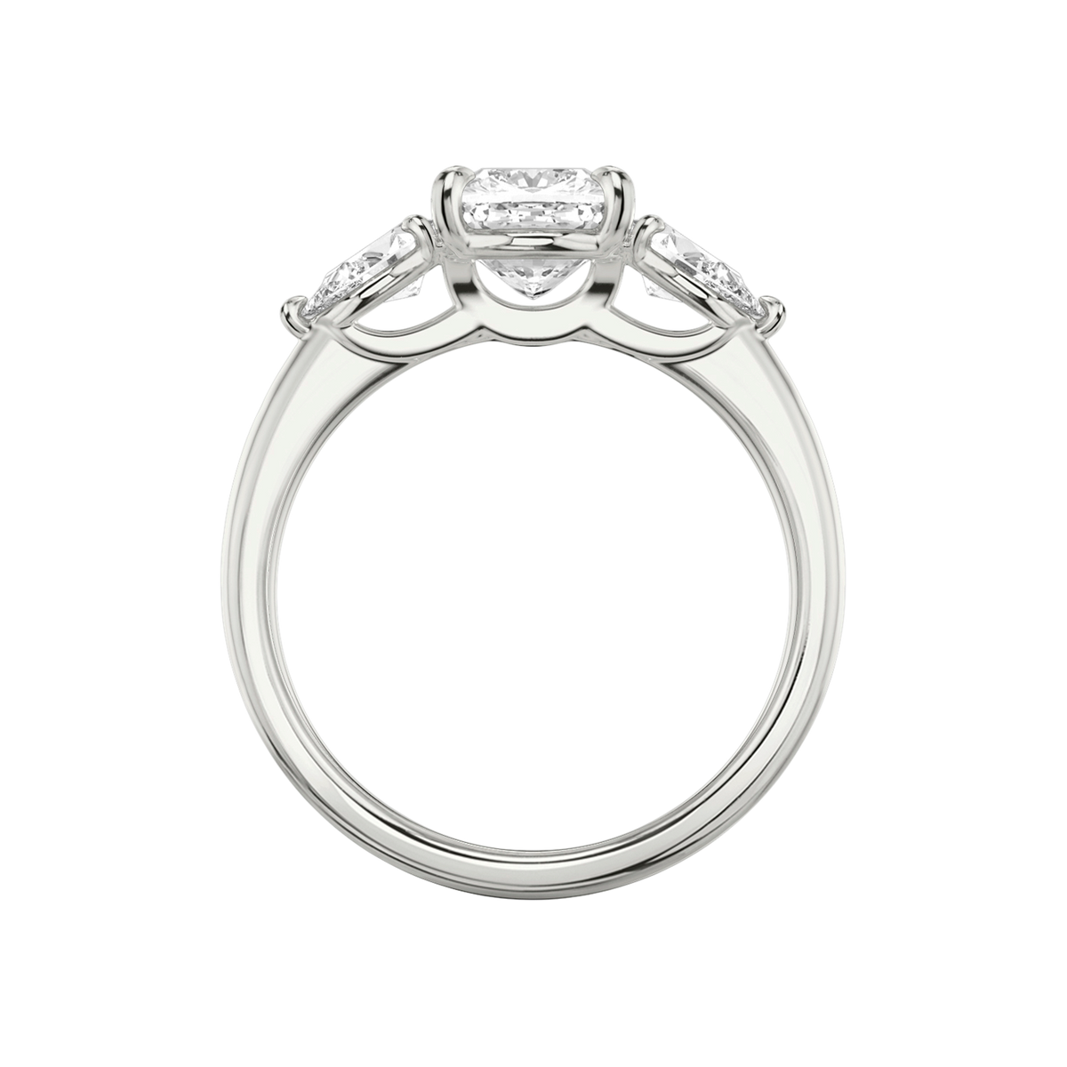 Verlobungsring TRILOGIE, Cushion Platin Lab-Grown-Diamant, Seitensteine Tropfen – Ansicht 3 | NÓIR Diamonds