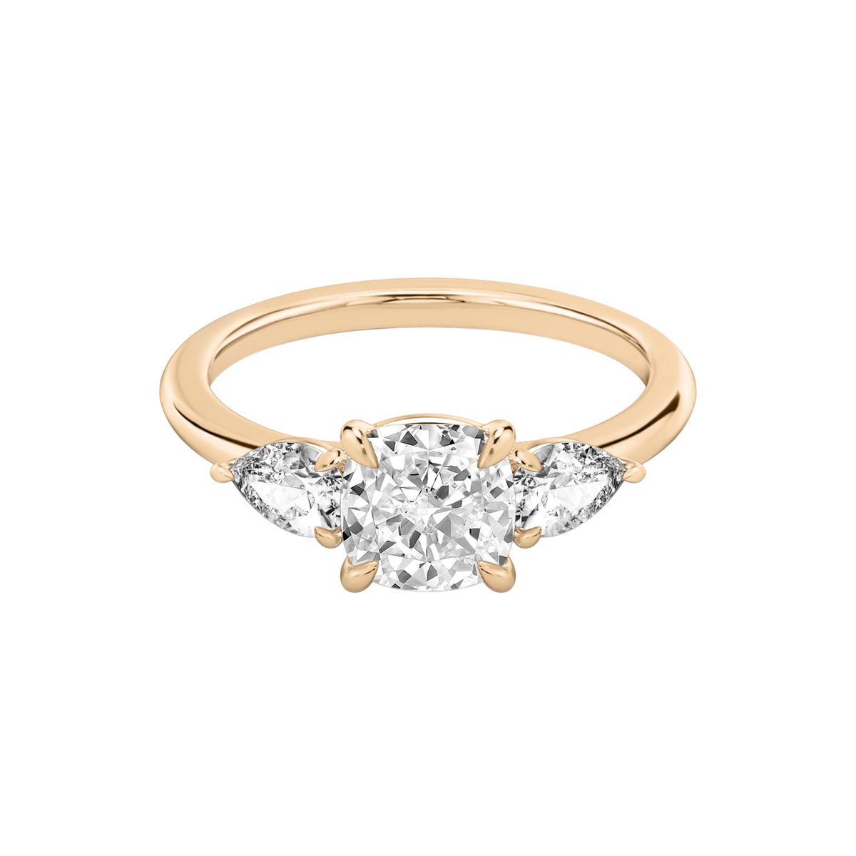 Verlobungsring TRILOGIE, Cushion Rosegold Lab-Grown-Diamant, Seitensteine Tropfen – Produktansicht | NÓIR Diamonds