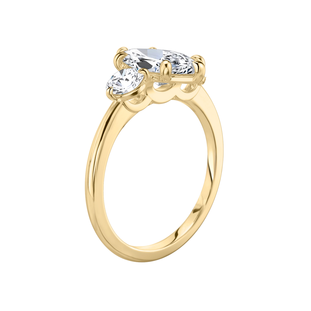 Verlobungsring TRILOGIE, Marquise Gelbgold Lab-Grown-Diamant, Seitensteine Rund – Ansicht 2 | NÓIR Diamonds