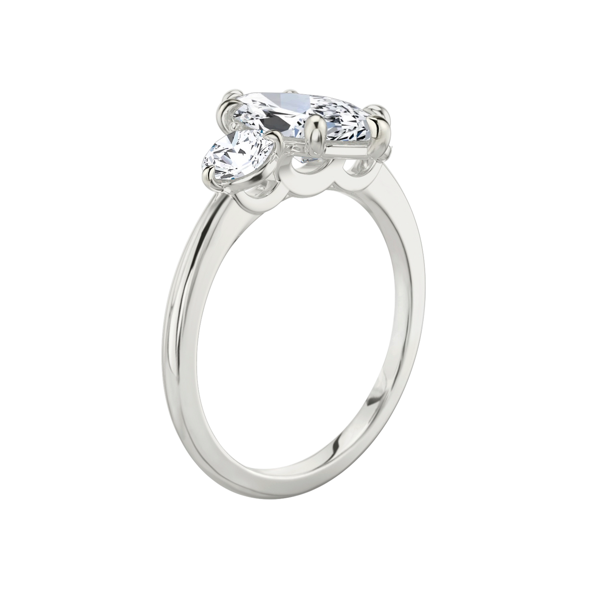 Verlobungsring TRILOGIE, Marquise Platin Lab-Grown-Diamant, Seitensteine Rund – Ansicht 2 | NÓIR Diamonds