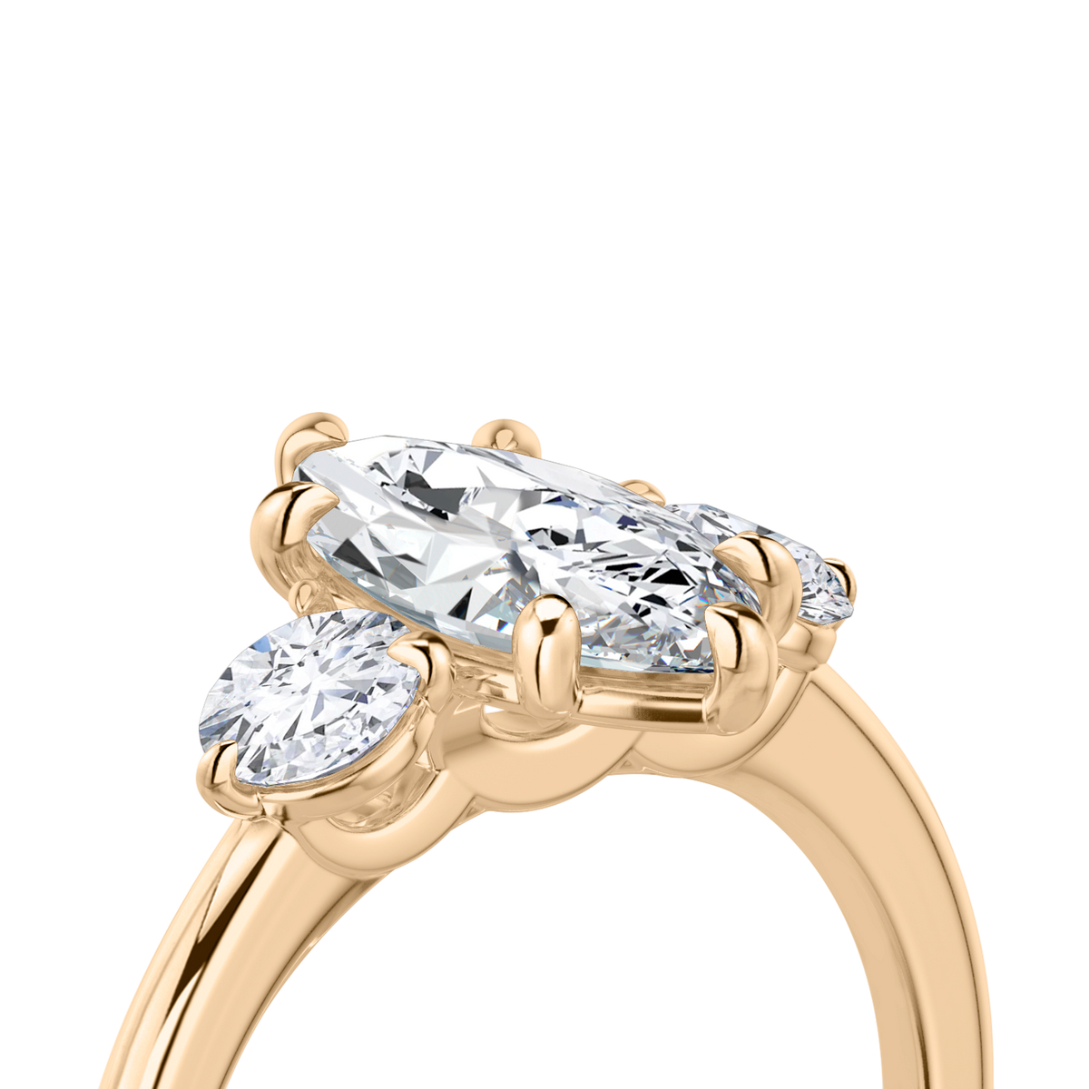 Verlobungsring TRILOGIE, Marquise Rosegold Lab-Grown-Diamant, Seitensteine Rund – Ansicht 5 | NÓIR Diamonds