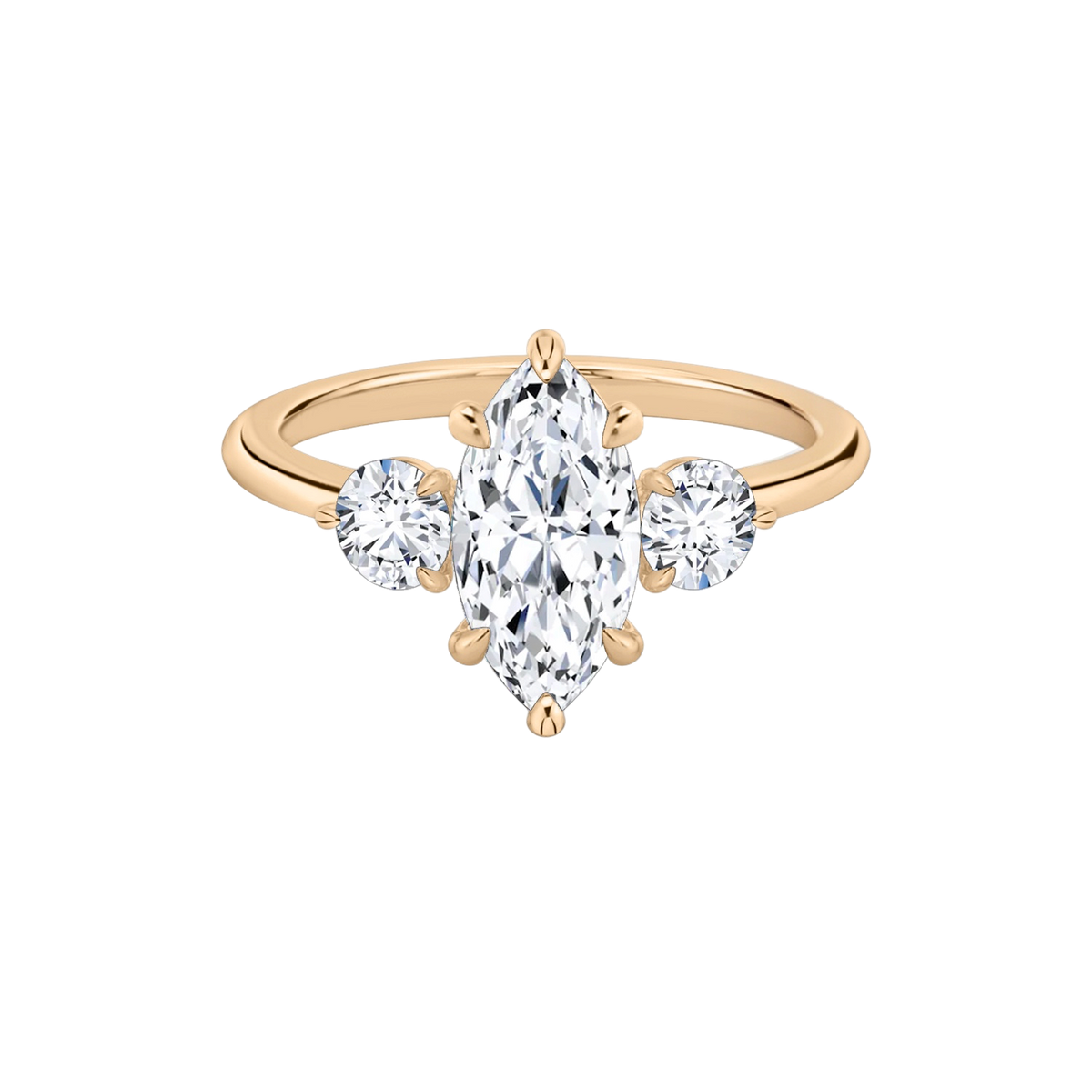 Verlobungsring TRILOGIE, Marquise Rosegold Lab-Grown-Diamant, Seitensteine Rund – Produktansicht | NÓIR Diamonds