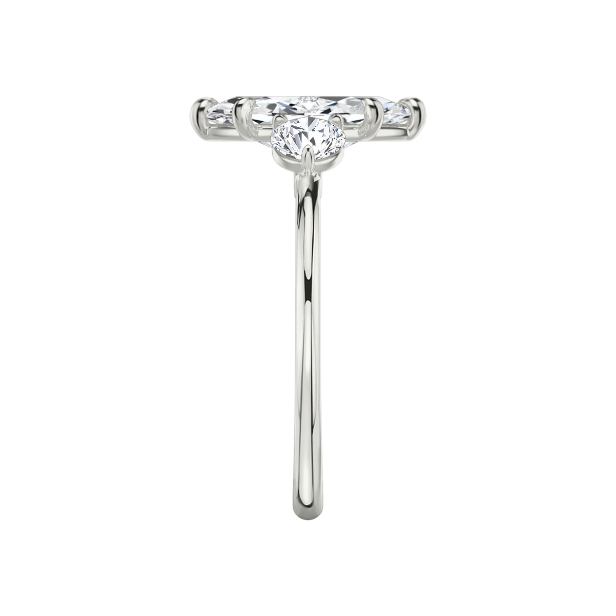 Verlobungsring TRILOGIE, Marquise Weissgold Lab-Grown-Diamant, Seitensteine Rund – Ansicht 4 | NÓIR Diamonds