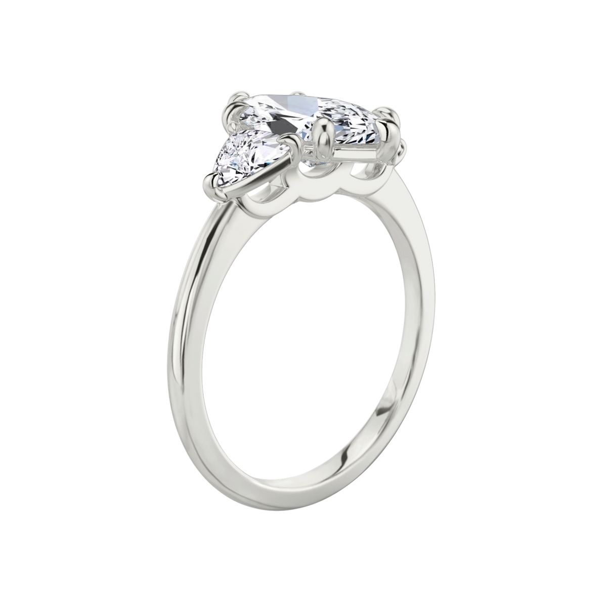 Verlobungsring TRILOGIE, Marquise Platin Lab-Grown-Diamant, Seitensteine Trillant – Ansicht 2 | NÓIR Diamonds
