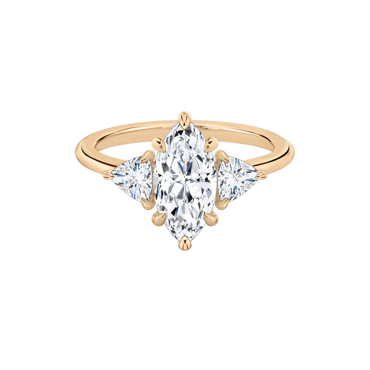 Verlobungsring TRILOGIE, Marquise Rosegold natürliche Diamanten, Seitensteine Trillant – Produktansicht | NÓIR Diamonds
