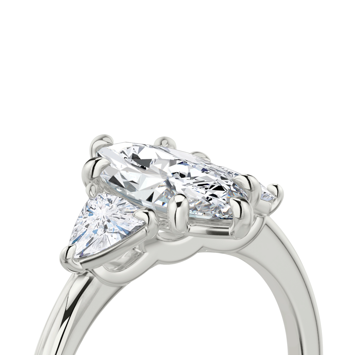 Verlobungsring TRILOGIE, Marquise Weissgold natürliche Diamanten, Seitensteine Trillant – Ansicht 5 | NÓIR Diamonds