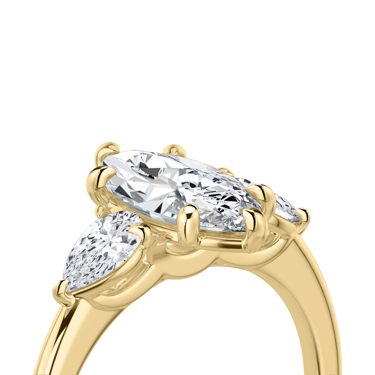 Verlobungsring TRILOGIE, Marquise Gelbgold Lab-Grown-Diamant, Seitensteine Tropfen – Ansicht 5 | NÓIR Diamonds