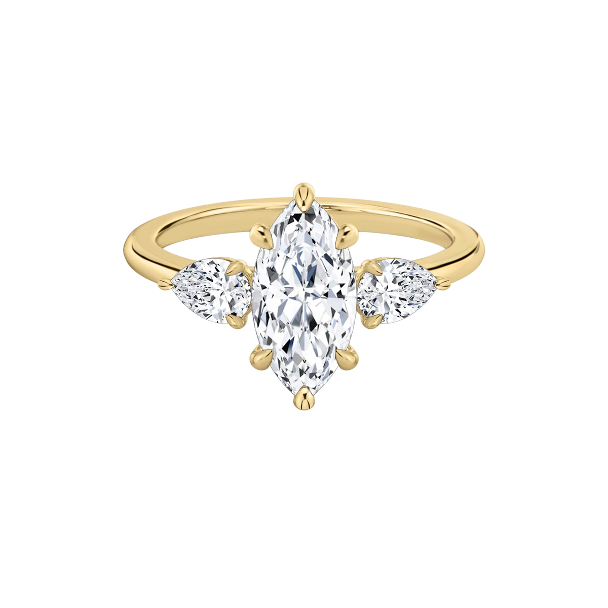 Verlobungsring TRILOGIE, Marquise Gelbgold Lab-Grown-Diamant, Seitensteine Tropfen – Produktansicht | NÓIR Diamonds