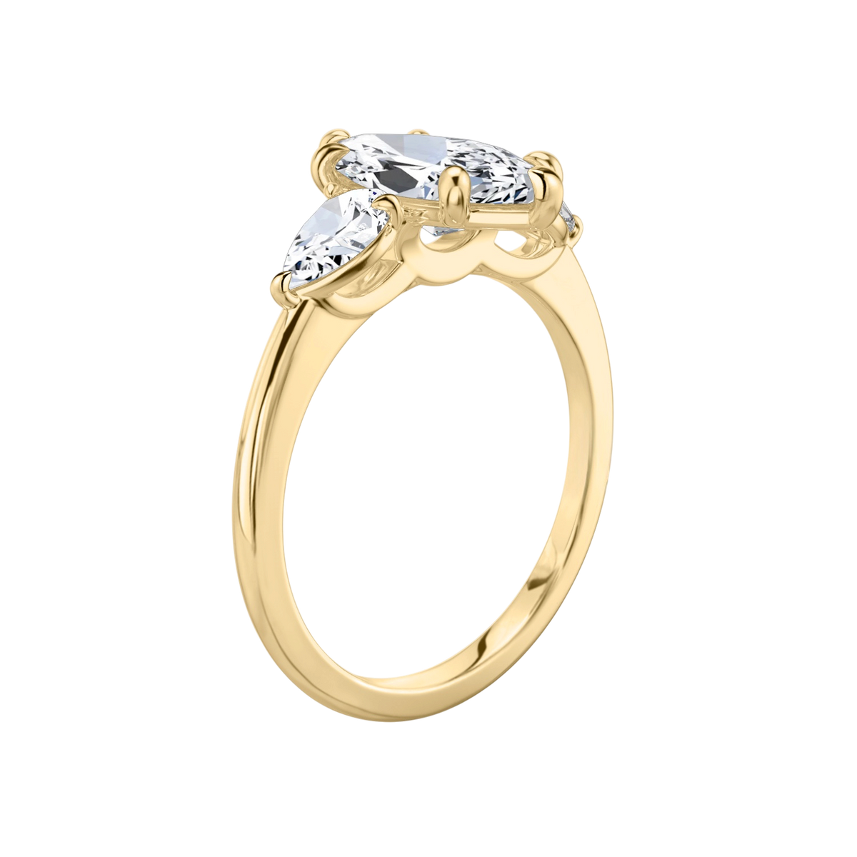 Verlobungsring TRILOGIE, Marquise Gelbgold Lab-Grown-Diamant, Seitensteine Tropfen – Ansicht 2 | NÓIR Diamonds
