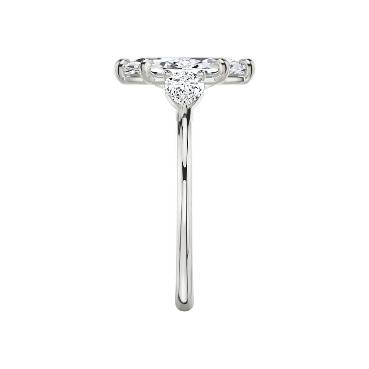Verlobungsring TRILOGIE, Marquise Platin natürliche Diamanten, Seitensteine Tropfen – Ansicht 4 | NÓIR Diamonds