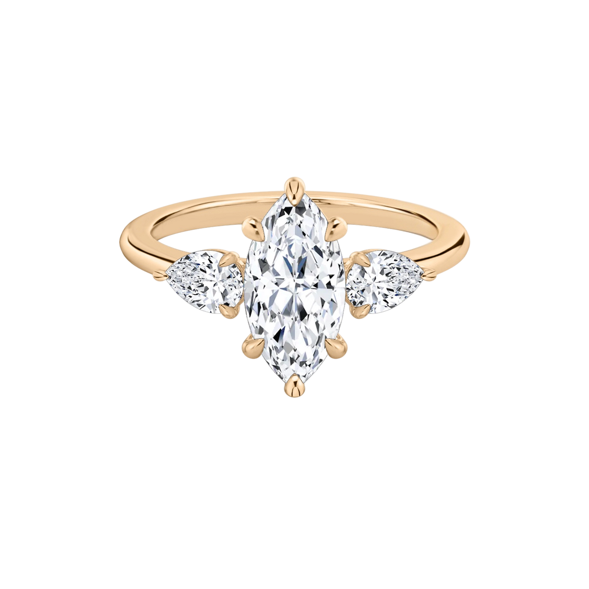 Verlobungsring TRILOGIE, Marquise Rosegold Lab-Grown-Diamant, Seitensteine Tropfen – Produktansicht | NÓIR Diamonds