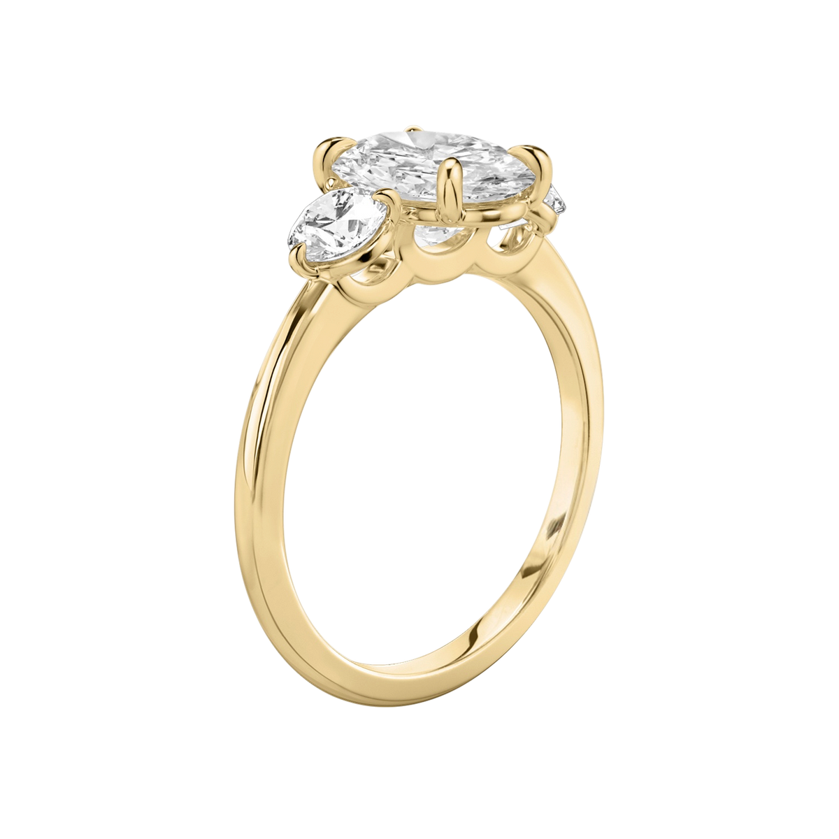 Verlobungsring TRILOGIE, Oval Gelbgold Lab-Grown-Diamant, Seitensteine Rund – Ansicht 2 | NÓIR Diamonds