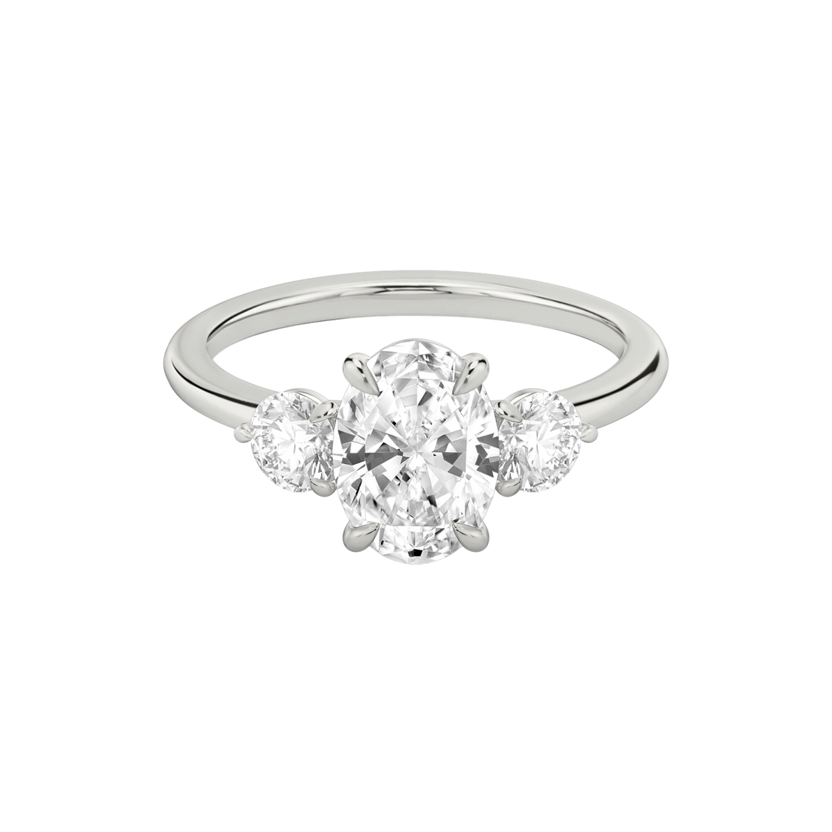 Verlobungsring TRILOGIE, Oval Platin natürliche Diamanten, Seitensteine Rund – Produktansicht | NÓIR Diamonds