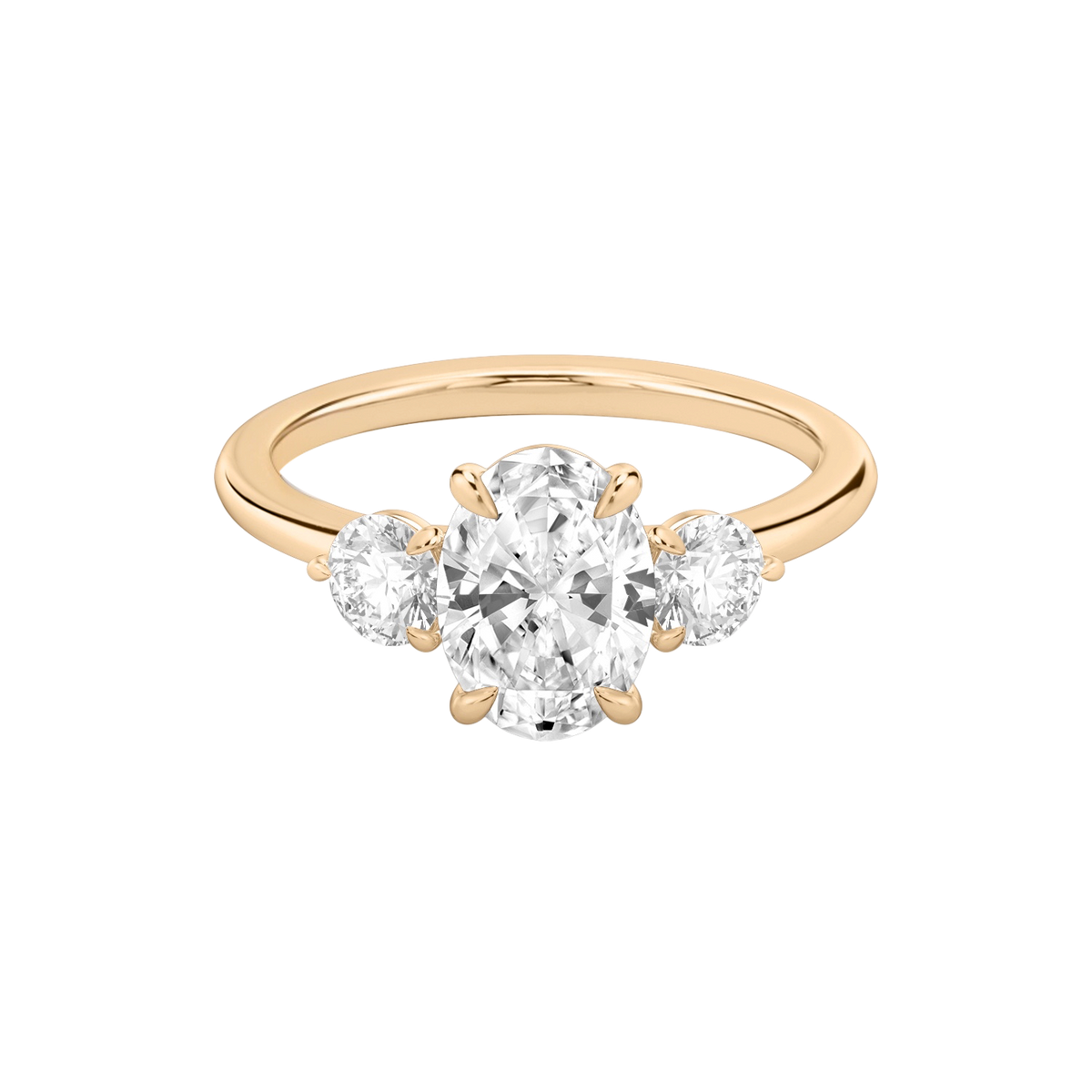 Verlobungsring TRILOGIE, Oval Rosegold Lab-Grown-Diamant, Seitensteine Rund – Produktansicht | NÓIR Diamonds
