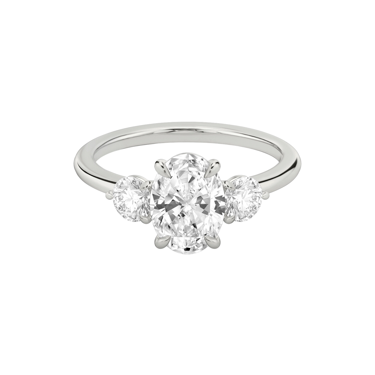 Verlobungsring TRILOGIE, Oval Weissgold Lab-Grown-Diamant, Seitensteine Rund – Produktansicht | NÓIR Diamonds
