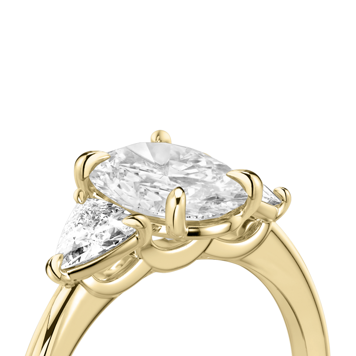 Verlobungsring TRILOGIE, Oval Gelbgold Lab-Grown-Diamant, Seitensteine Trillant – Ansicht 5 | NÓIR Diamonds