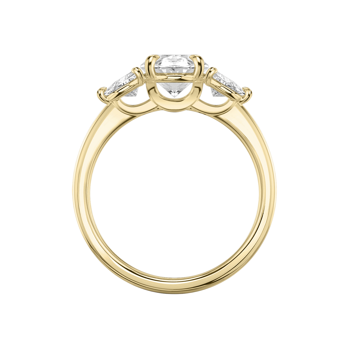 Verlobungsring TRILOGIE, Oval Gelbgold Lab-Grown-Diamant, Seitensteine Trillant – Ansicht 3 | NÓIR Diamonds