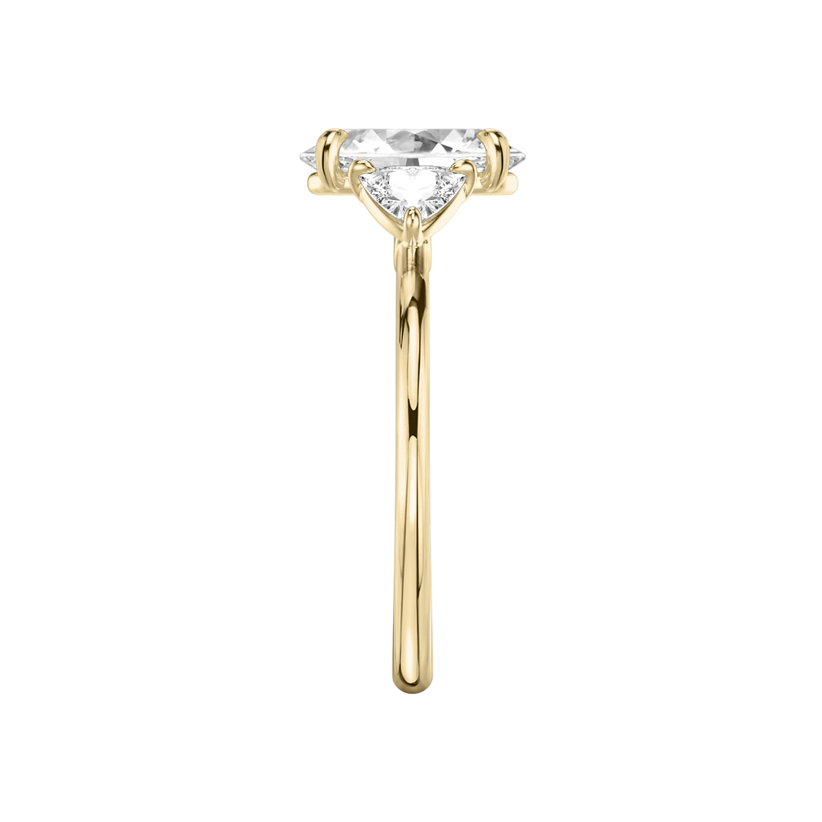 Verlobungsring TRILOGIE, Oval Gelbgold Lab-Grown-Diamant, Seitensteine Trillant – Ansicht 4 | NÓIR Diamonds