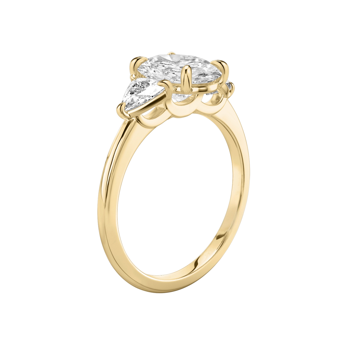 Verlobungsring TRILOGIE, Oval Gelbgold Lab-Grown-Diamant, Seitensteine Trillant – Ansicht 2 | NÓIR Diamonds