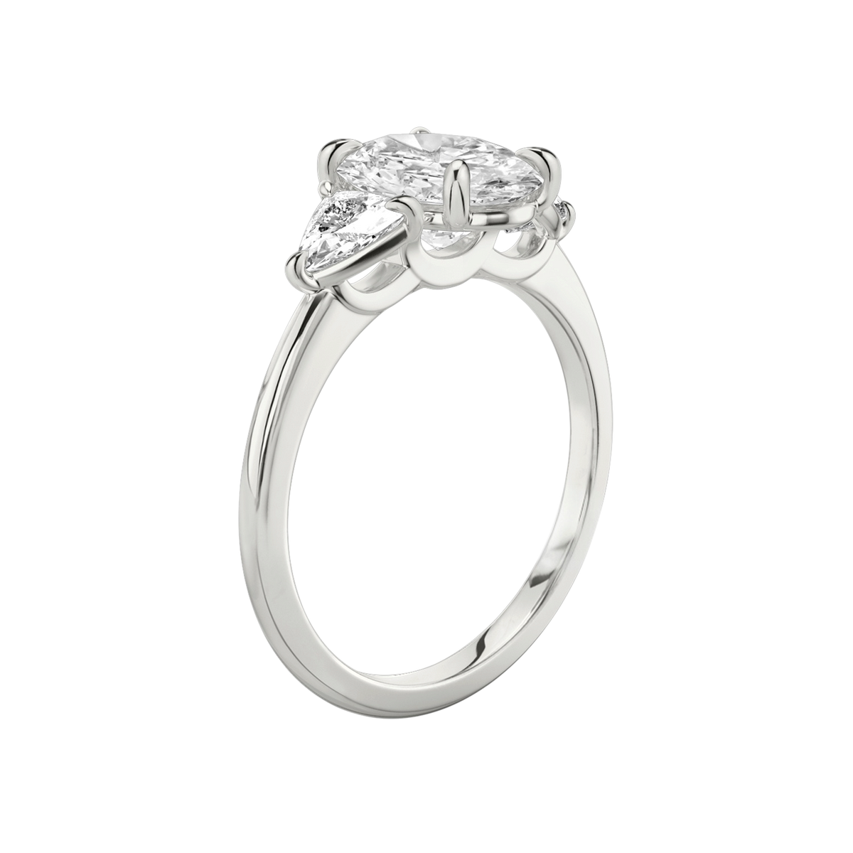 Verlobungsring TRILOGIE, Oval Platin Lab-Grown-Diamant, Seitensteine Trillant – Ansicht 2 | NÓIR Diamonds